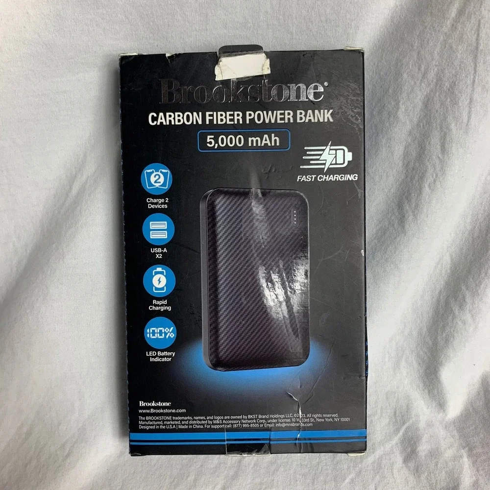 Brookstone Carbon‎ Fiber Power Bank 5000mAh Portable Charger Fast Charging Pack